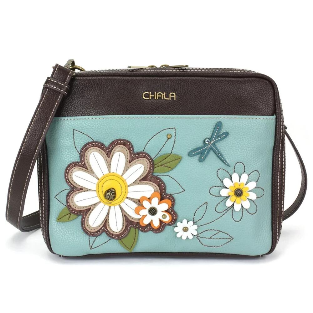 Chala Companion Organizer Crossbody Built-In Wallet - Daisy, Blue NWT
